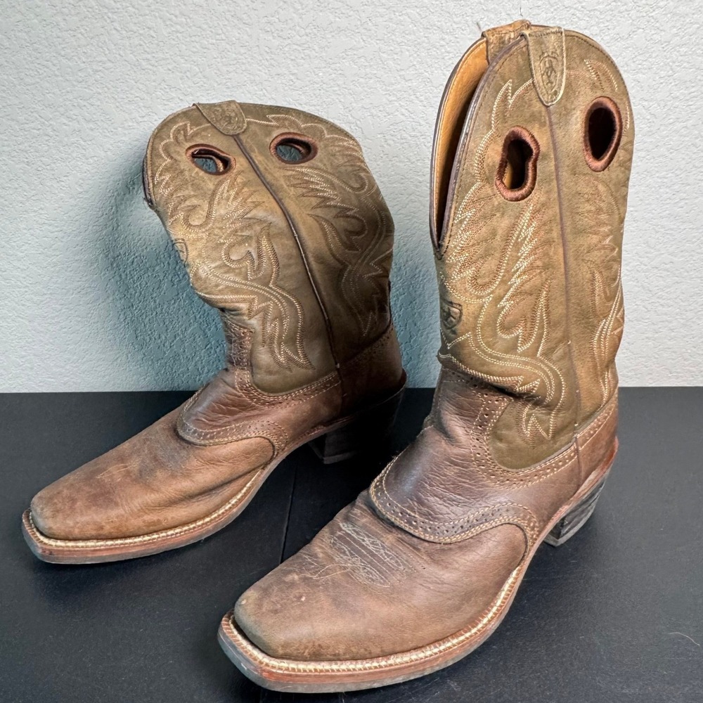 Ariat Heritage Roughstock Mens Brown Leather Cowboy Boots Square Toe Size 10.5D